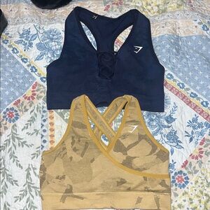 Gymshark Women's Navy and Yellow Sports bra